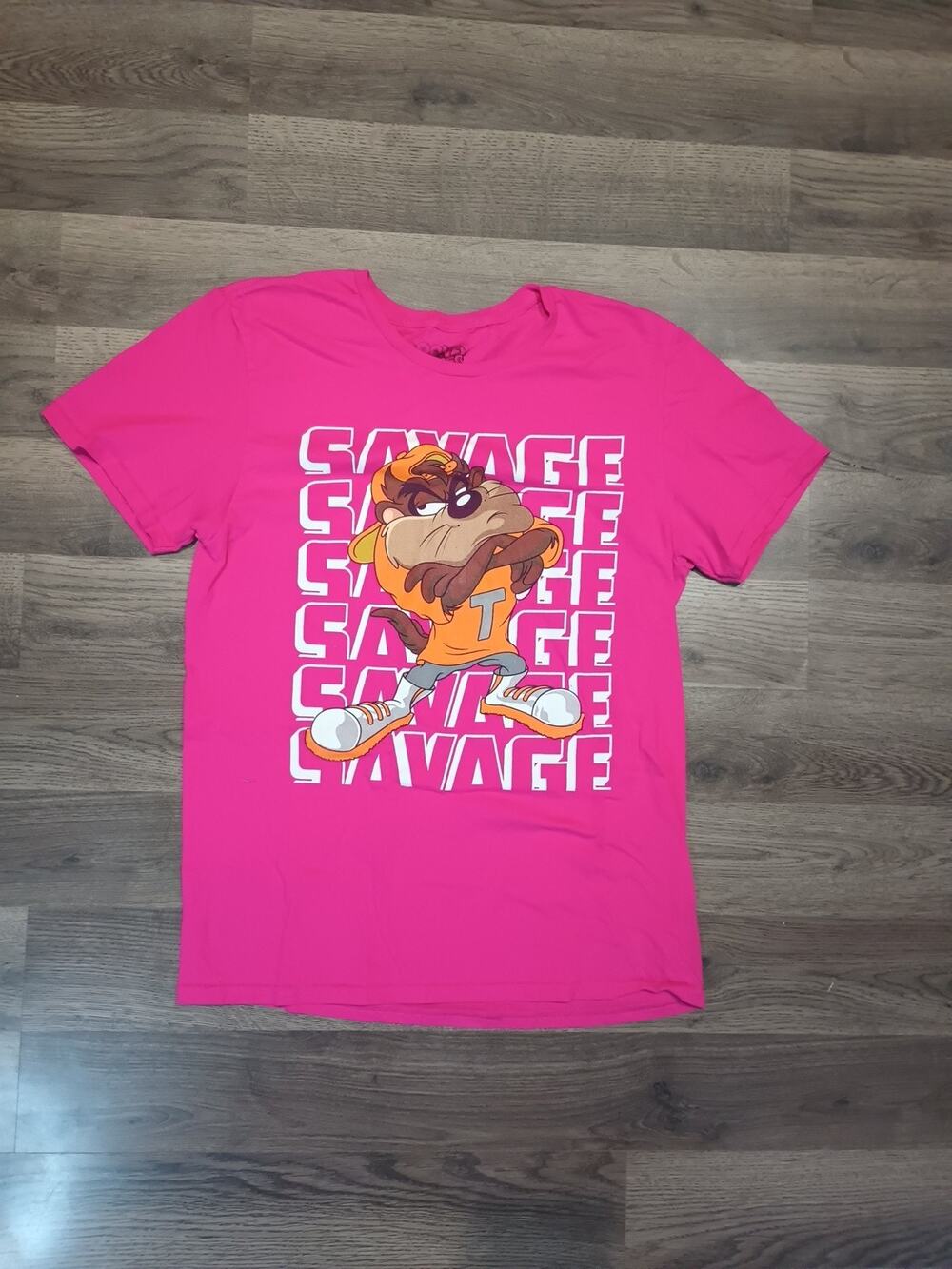 Looney Tunes Tasmanian Devil Savage Licensed Medium Mens T Shirt Pink